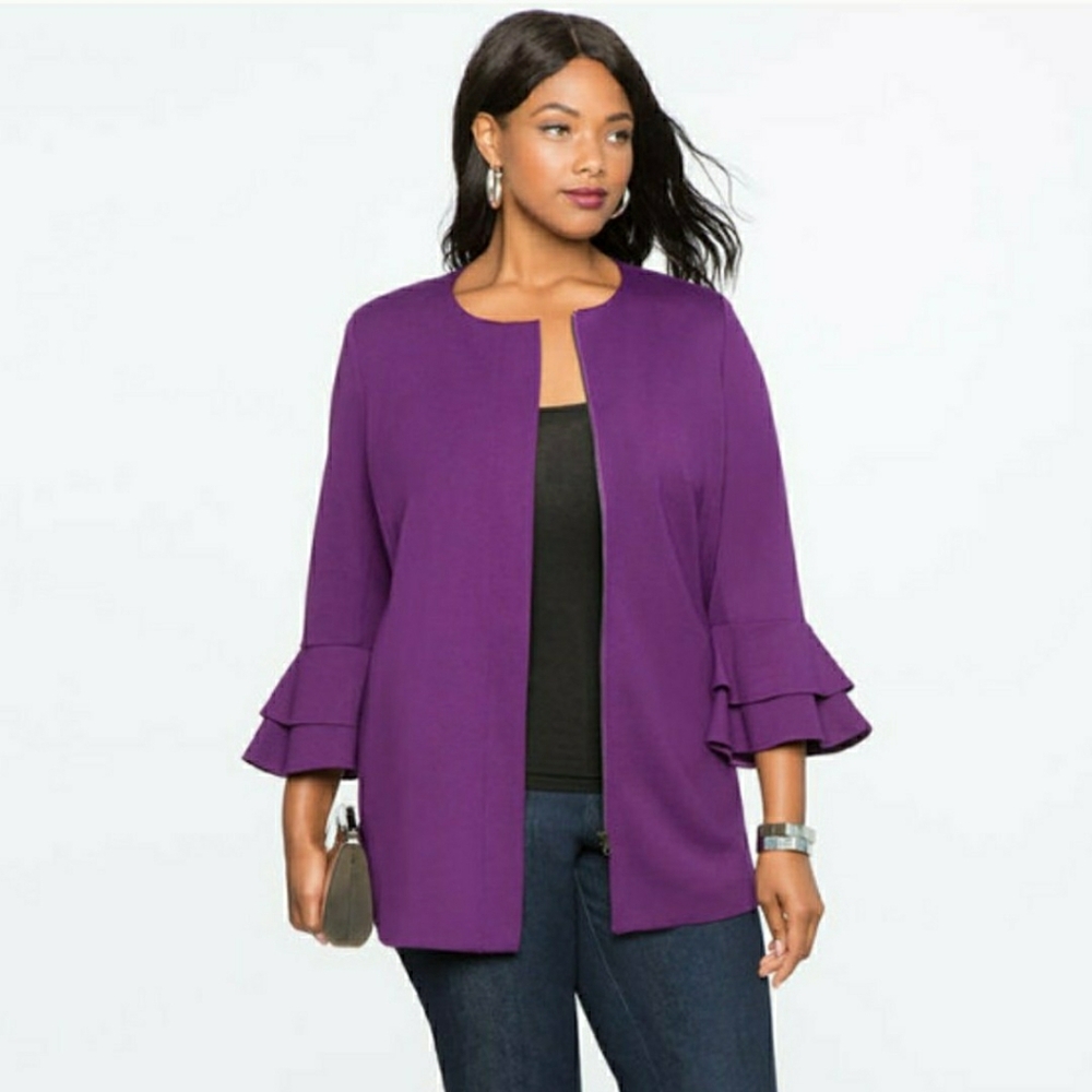 Eloquii Purple Ruffle Sleeve Blazer,  Size 22 - Picture 2 of 12